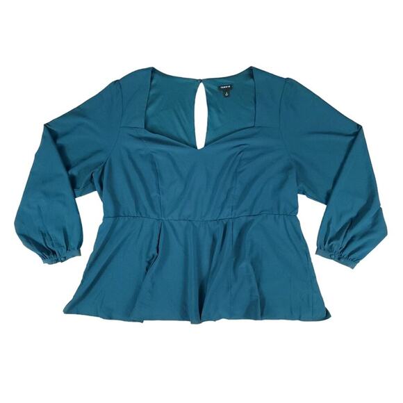 Torrid Peplum Blouse Crepe Sweetheart Neck Long Sleeve Top - Picture 8 of 13